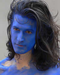 Lower East Side Festival onlooker with a blue face