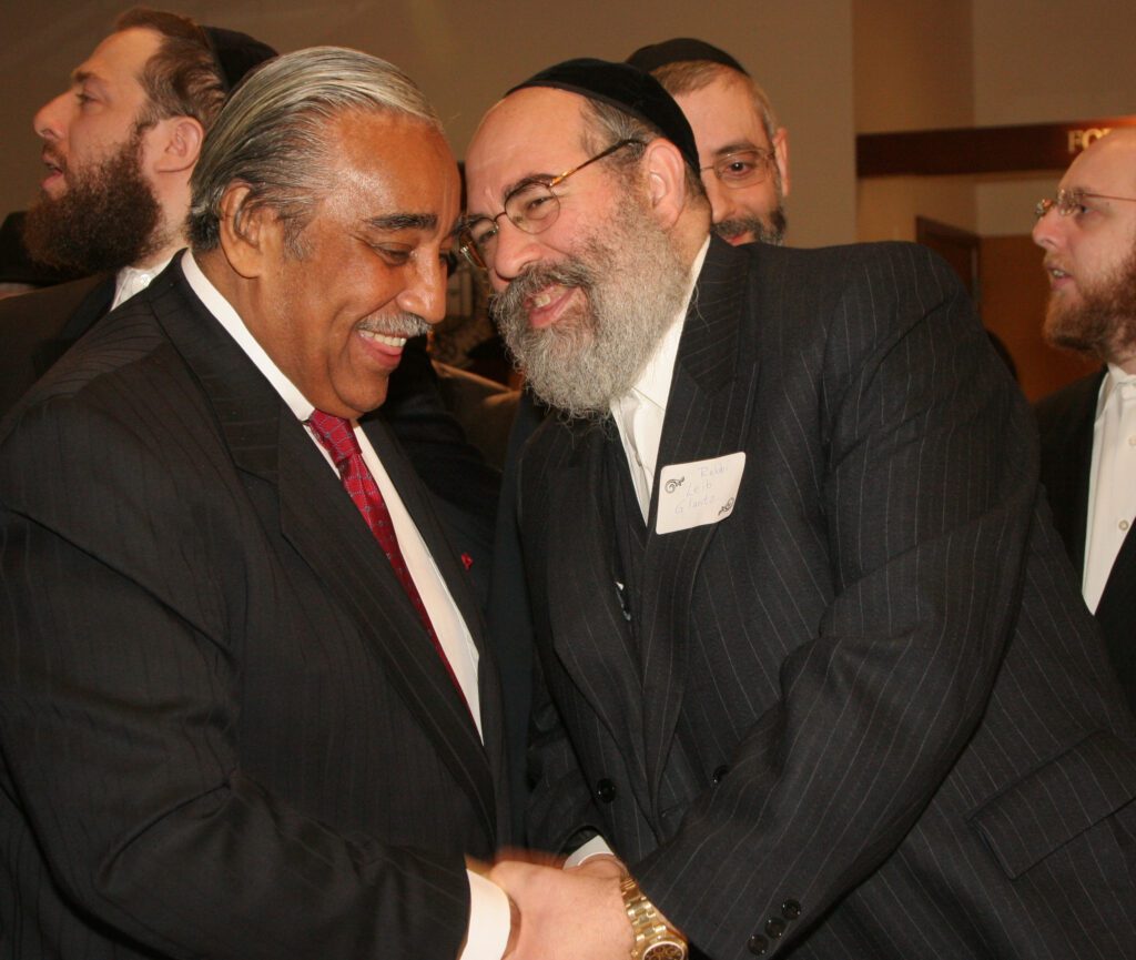 Photo of an influential rabbi Leib Glanz, who arranged a bar mitzvah for the son of a rich prisoner in the Manhattan jail. He's greeting Rep. Charles Rangel at an event I shot for The Chief. The New York Times asked for use of it. Click here for the tawdry story that includes my photo.