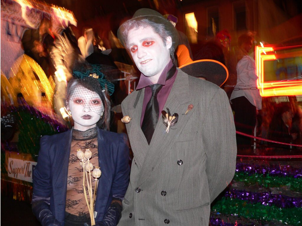 Live fast, die young, and have a pretty corpse seems to be the theme of these Halloween paraders in the Greenwich Village march in New York City, 2005.