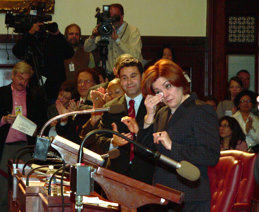 Christine Quinn, elected as speaker of the NY City Council 01.04.06, first woman, first out gay person.