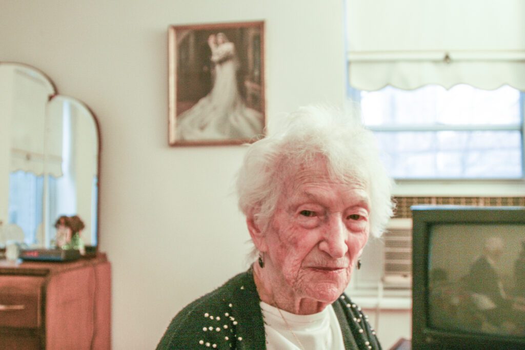 Sadie Gelfand at age 103 lived by herself in an apartment on the Lower East Side of new York. Born in Poland, she emigrated to Canada, then New York before the war. Many family members died in concentration camps. Sadie worked as a seamstress and married a cigar maker when she was in her late 30s. She's a widow now with a daughter who lives in Florida. I took this in 2007 and do not know how long she lived.