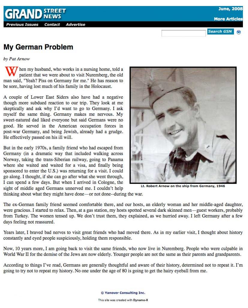 My German problem, photo of original story about traveling to Germany and my father who served there in the military after World War II