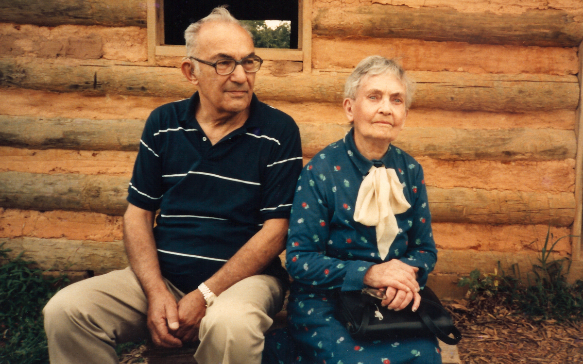 Harold and Harriette Arnow visiting Sycamore Shoals historic site in East Tennessee, 1983. Photo by Steve Giles.