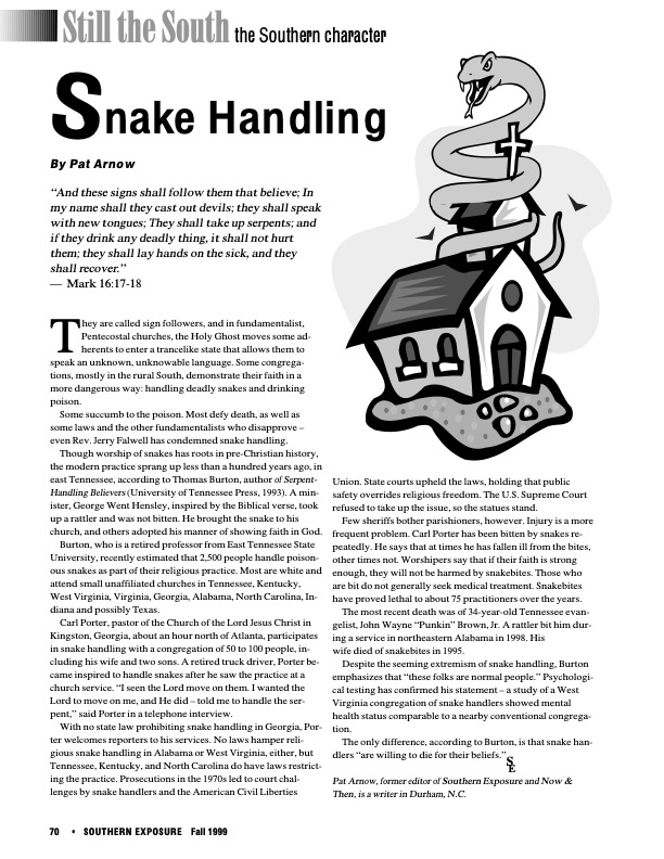 Snake Handling article from Southern Exposure, 1990.