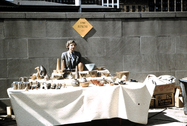 This might have been one of Edna's first shows, in 1955. She was 34. Her first wheel was made by husband Bob from an old washing machine. 
